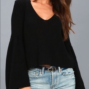 Free People Bell Sleeved Black Knit Sweater